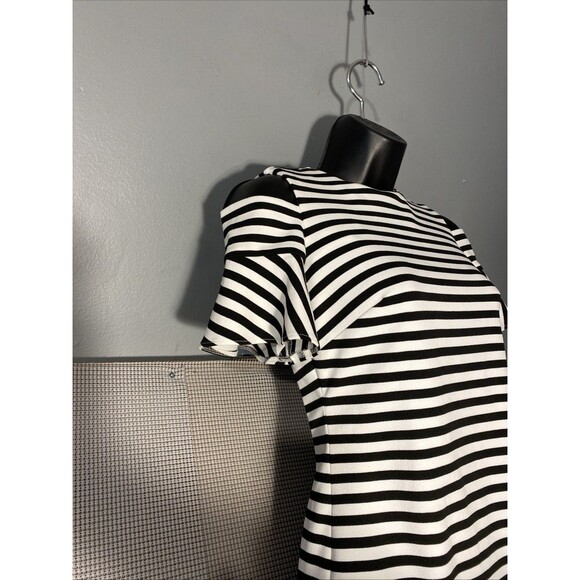 Calvin‎ Klein Dress Cold Shoulder Stripped Mini Capped Flowy Sleeves Zipper Back - Picture 2 of 9